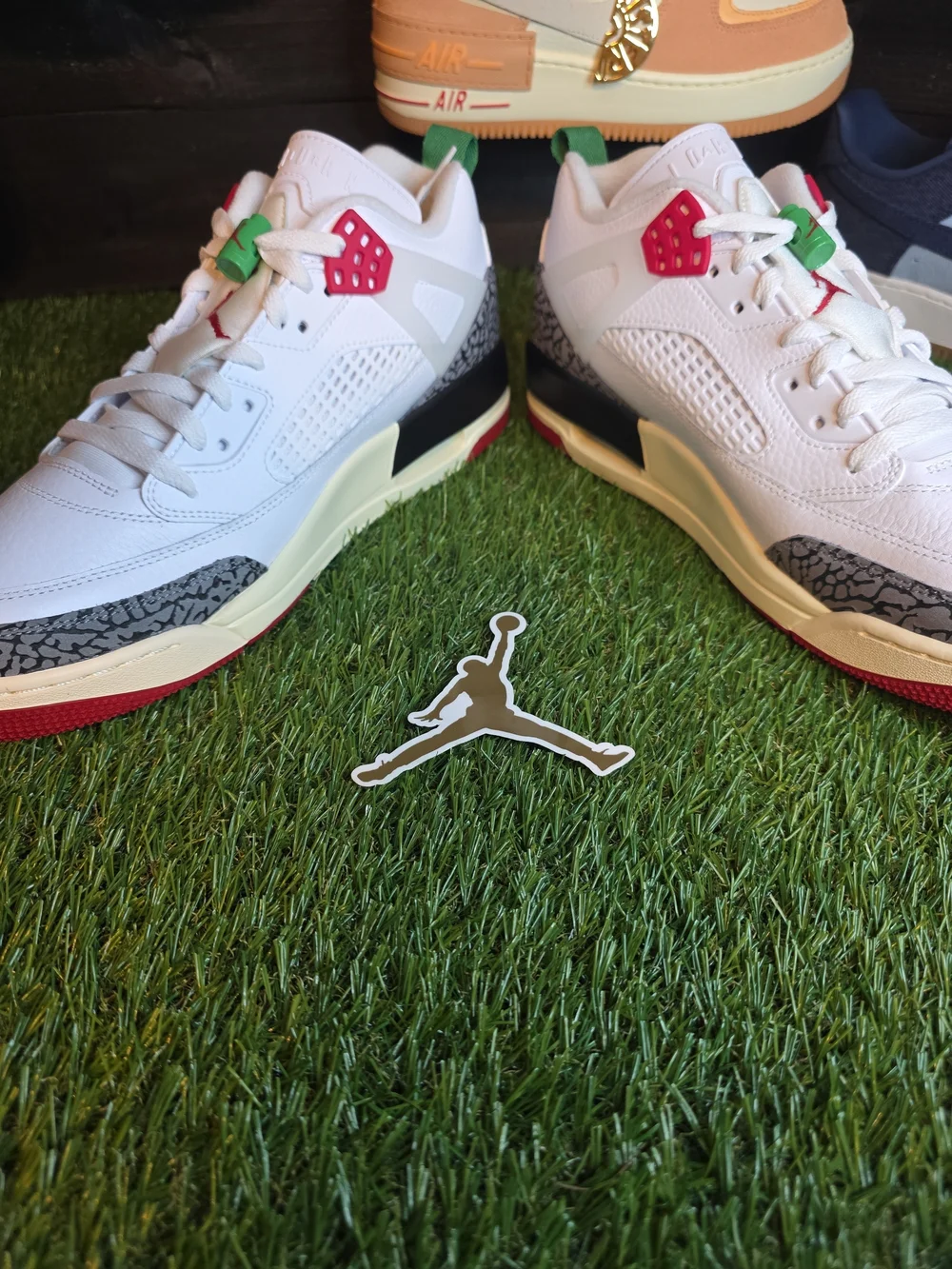 Jordan Kids' Sneakers in White with Black, Red and Green Accents